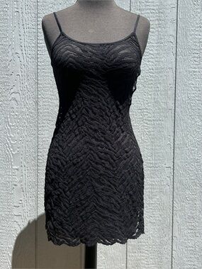 VTG Y2K Victoria’s Secret Black Mesh Zebra Stripe Lingerie Slip Dress, S